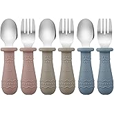 PandaEar Toddler Utensils, 6 Pack Toddler Spoons and Forks Set, 18/8 Stainless Steel & Food Grade Silicone Children Silverwar