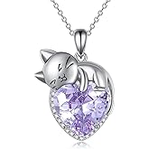 Vadmans Birthstone Cat Necklace Sterling Silver Crystal Cat Pendant Jewelry Birthday Gift for Women Wife Mother