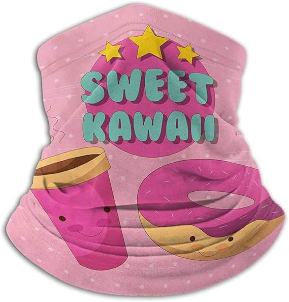 Amazon ネックゲイター アニメ レディース ネックウォーマー 可愛い レタリング ドーナツとコーヒー 笑顔 漫画キャラクター ピンク背景 10 X 12インチ マルチカラー 服 ファッション小物 通販