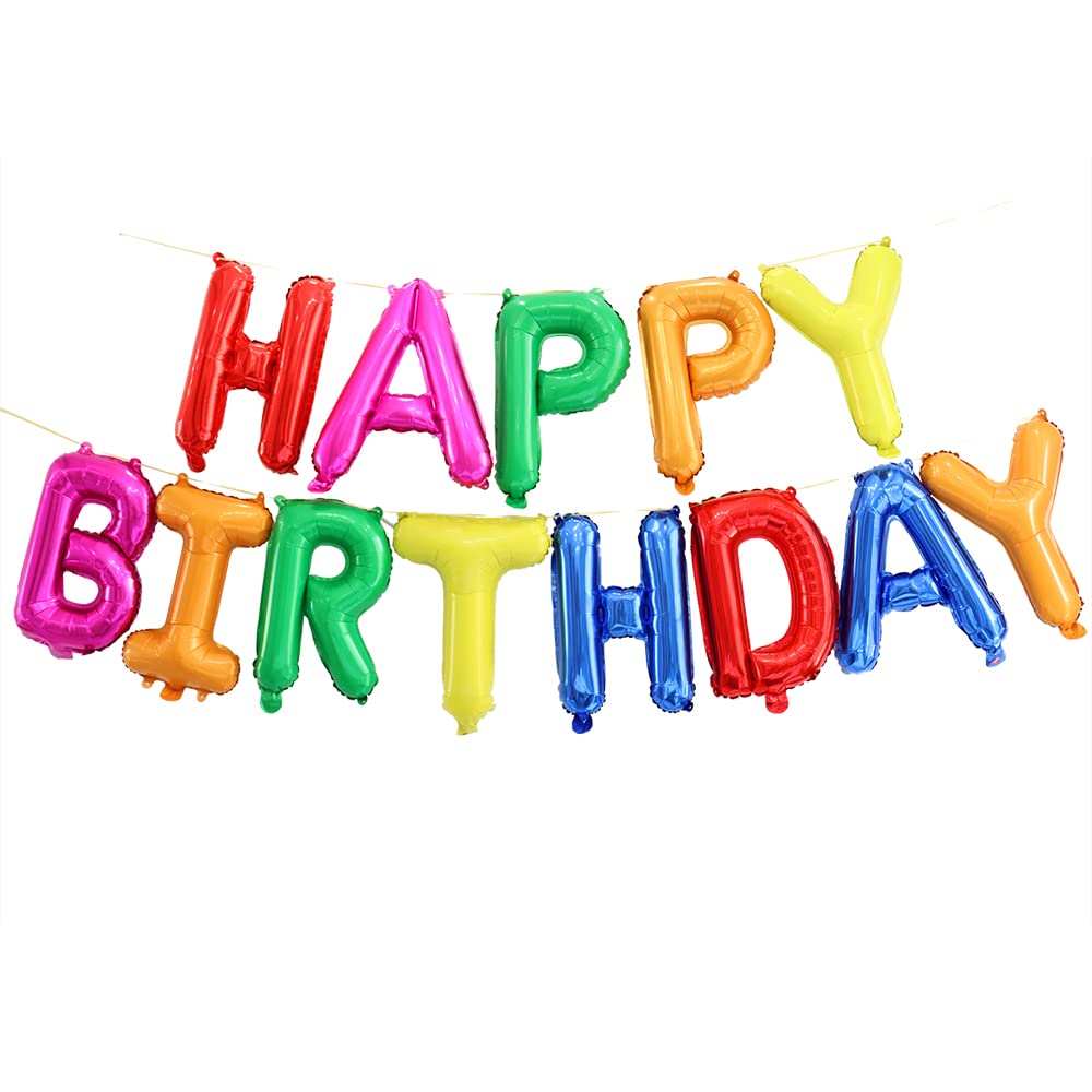 Ponmoo Foil Balloons Happy Birthday Banner Kit - Multicolour, 13 Written Letters Party Decoration Balloon