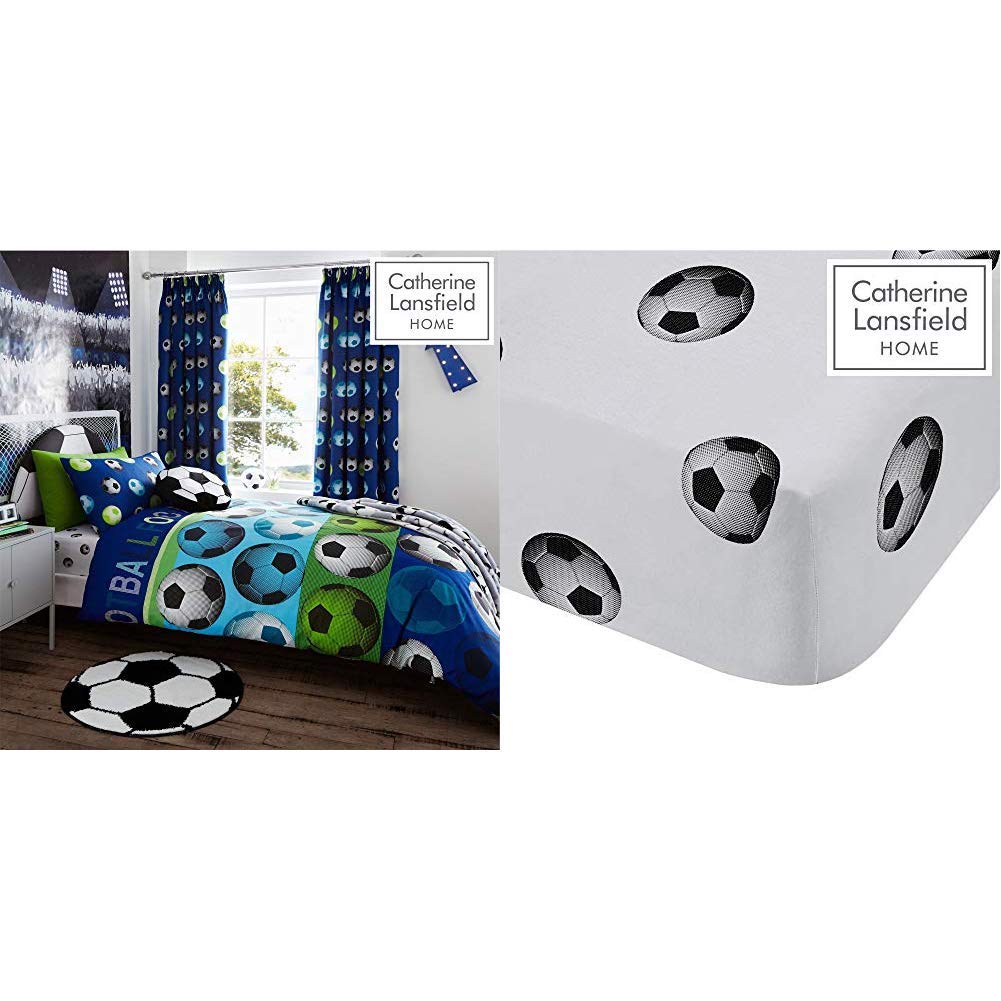 Catherine Lansfield Kids Football Double Quiltset, Blue & Lansfield Football Easy Care Double Fitted Sheet Multi