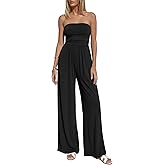 BTFBM Jumpsuits For Women Summer 2026 Beach Vacation Strapless Tube Top Jumpsuit Ruched Casual Wide Leg Pant Rompers