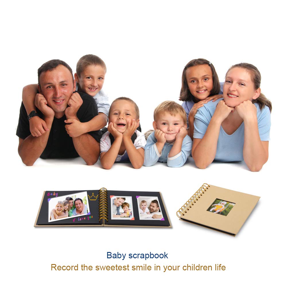 Scrapbook Photo Album with Black Paper Pages,DIY Scrapbook Album for Wedding Guest Book Or Anniversary Baby Family Memory Gift. (Baby Album)