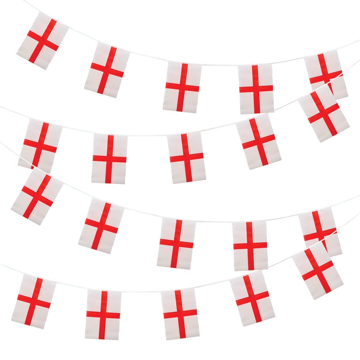 Wicked Costumes England Bunting 10m – 20 St George Cross Flags (31x20cm) Party Decorations for Euros, World Cup, Football & Sporting Events