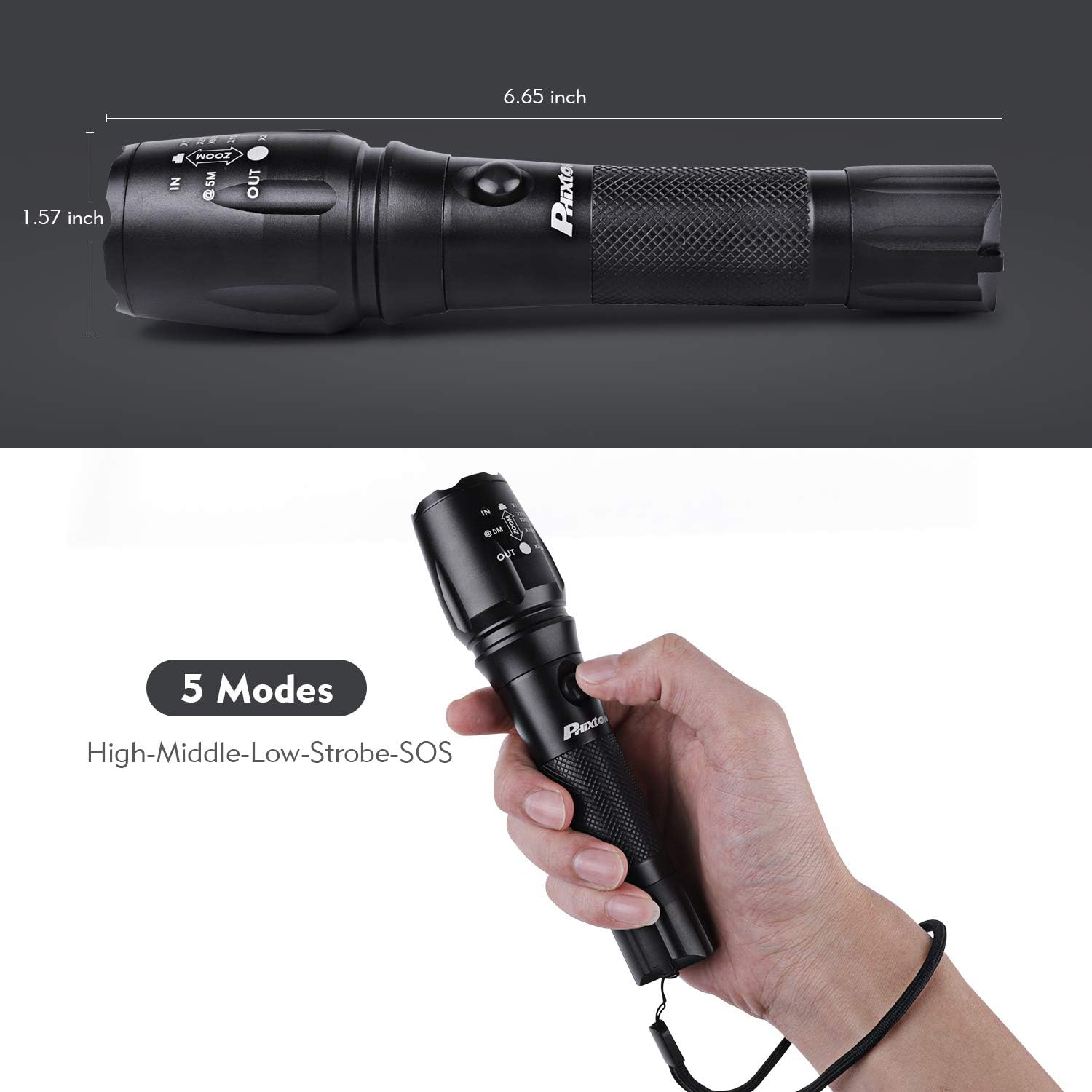 Rechargeable Tactical Flashlight High Lumens LED 18650 5000mAh Battery Charger USB Cable Gift Box Included L2 Waterproof Big Torch Portable Adjustable Aluminum Flash Light For Emergency Camping Hiking - - 