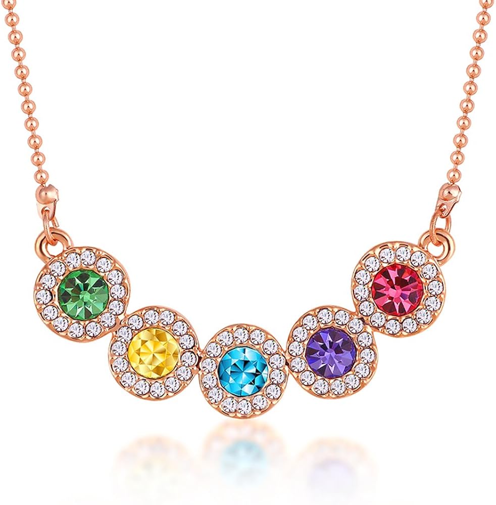 St.Ushine Personality Geometry Circle “Rainbow Sugar” Colorful Crystal CZ Pendant Necklace for Women Girl
