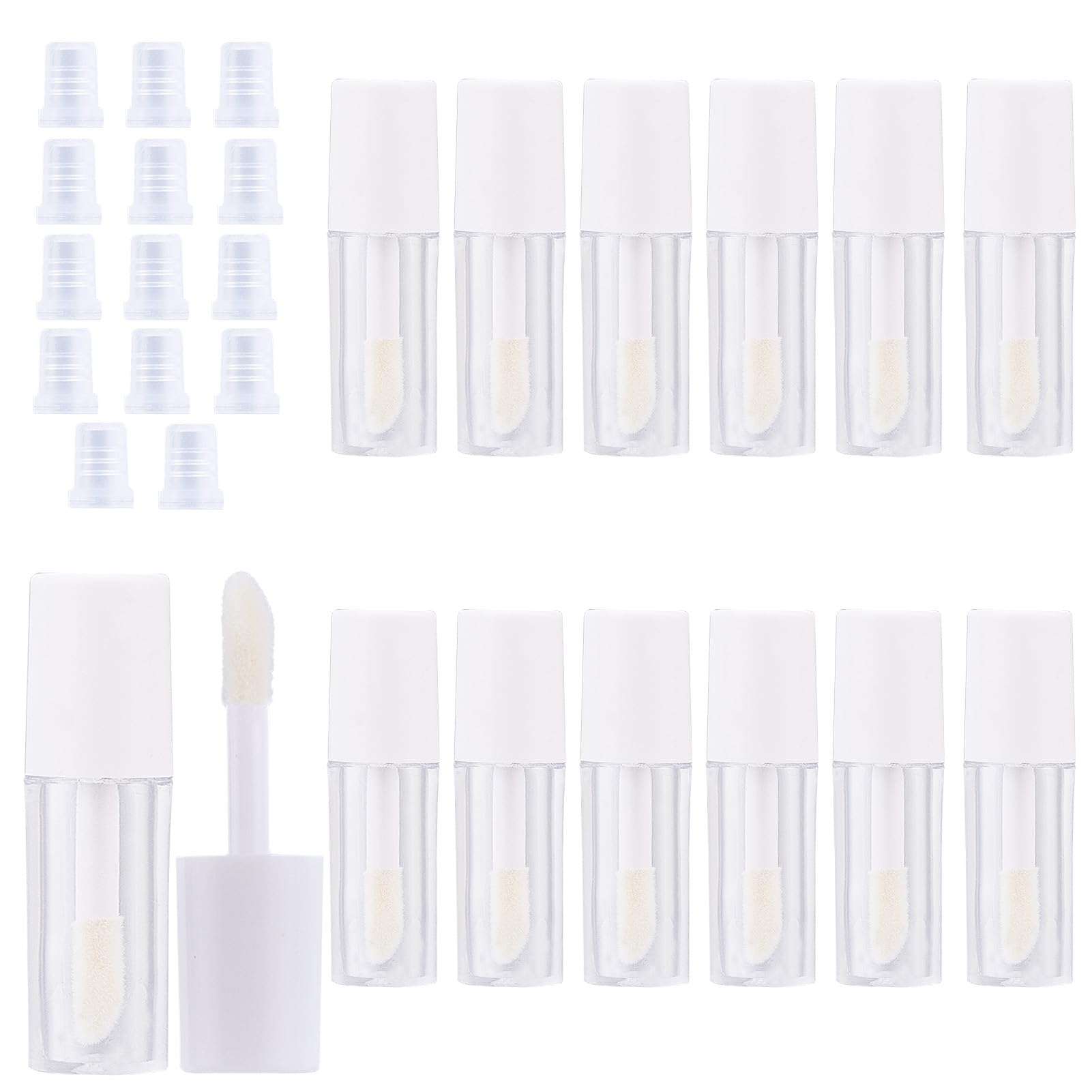 NICENEEDED 15 Pcs Empty Lip Gloss Tubes, 1.2ml Mini Refillable Cosmetic Containers, Transparent Plastic Lip Balm Bottles Clear Lip Gloss Tubes with Wand for Lipstick Samples DIY Makeup