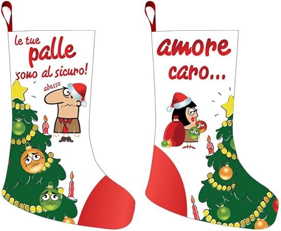 Regali Di Natale Personalizzati.Coppia Di Calze Natalizie Personalizzate Porta Regali Di Natale Palle Al Sicuro Amazon It Casa E Cucina