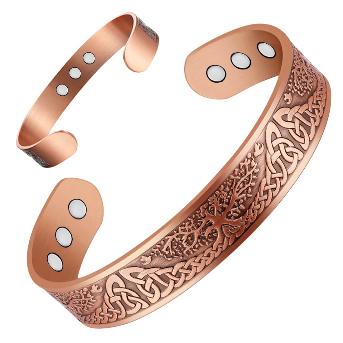 Vicmag Copper Bracelet for Men Ultra Strength Magnetic 99.99% Solid Pure Copper Cuff Bangles Adjustable Size with Gift Box (1pc 9 Magnets Tree)