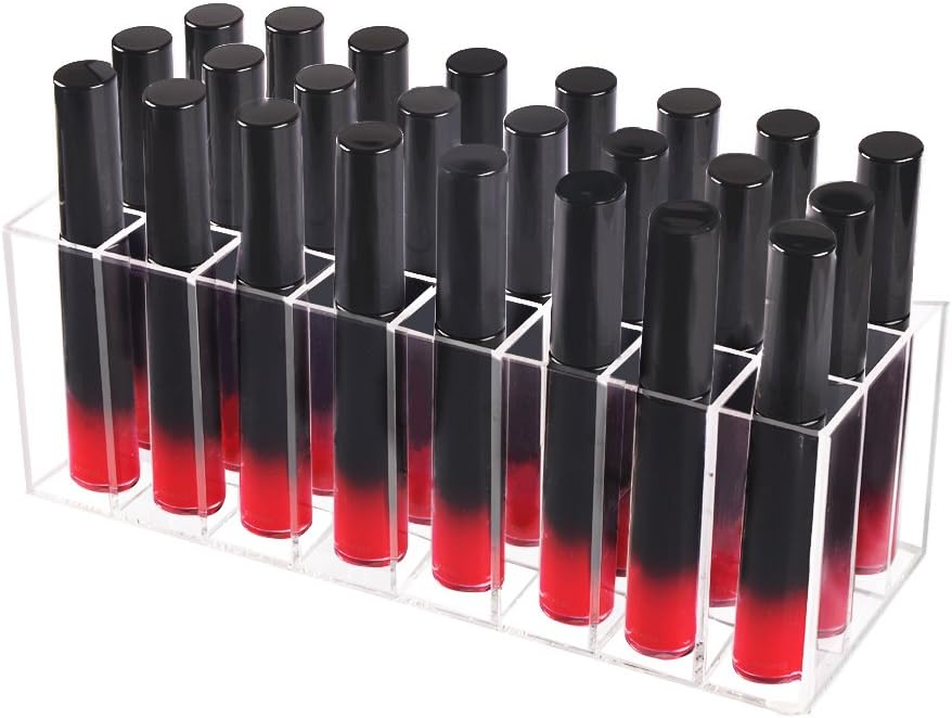 Yishik Acrylic Lipstick Holder 24 Sections Display Stand,Clear Cosmetic Organiser Case Makeup Brush Holder
