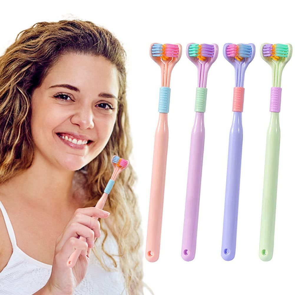 2 Pcs Random Color Three-Sided Soft Hair Toothbrush, Effective Wrap-Around Design, Deeply and Thoroughly to Clean Teeth and Gums, Suitable for Adults and Children Manual Toothbrushes
