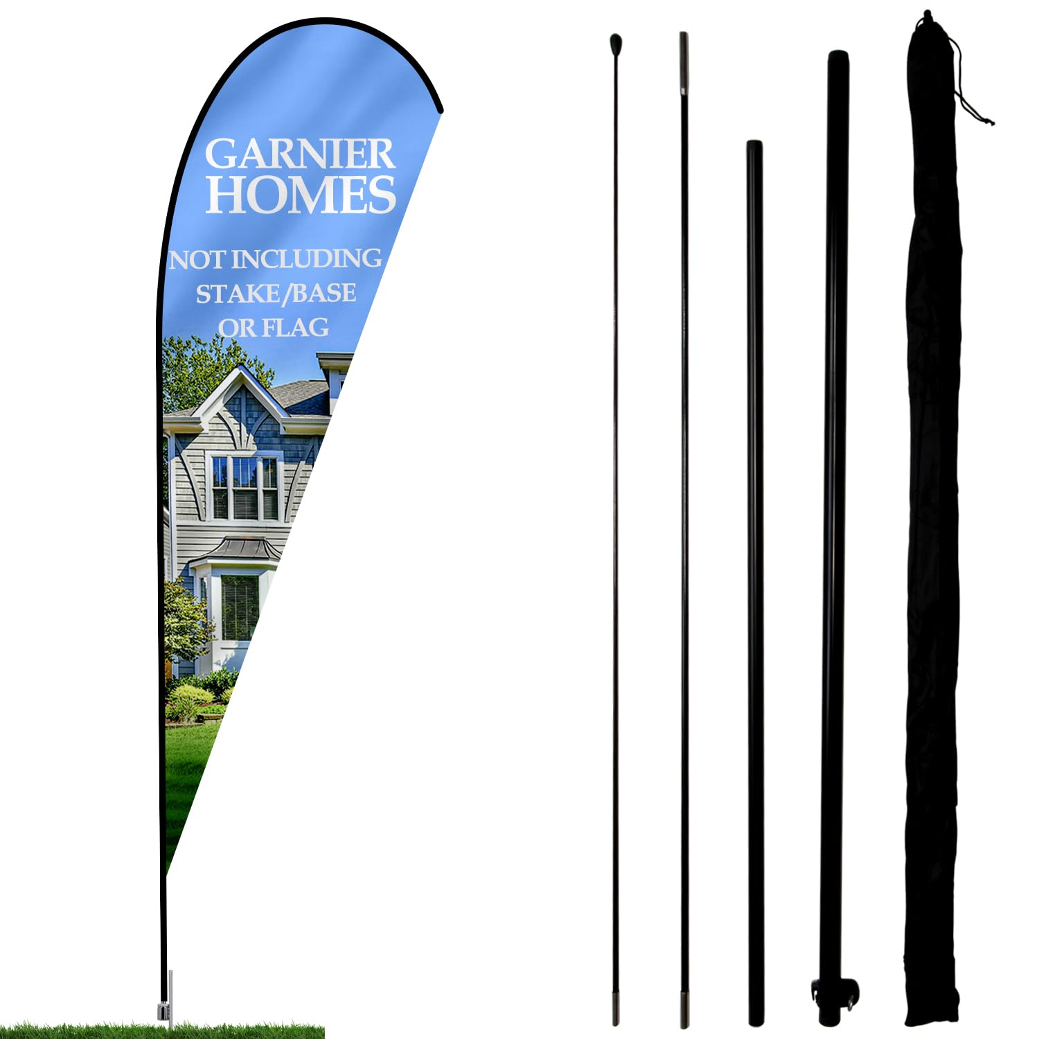Anley Teardrop Feather Flagpole Set - Assembled Flutter Banner Pole Set with Carrying Bag - Fits 3Ft X 7.5Ft Feather Flags(Not Included) - Flagpole ONLY