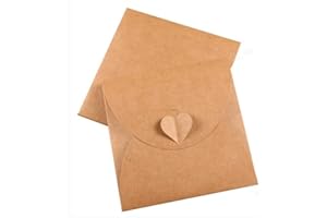 MOLLENSIUER 25Pcs Retro Brown Kraft Paper CD DVD Sleeves Envelopes DVD Cardboard Storage Cases Keepers Holder with Heart Button for CD/DVD Packaging or Store