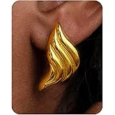 UANNEAU Gold Chunky Earrings for Women Trendy, 14K Gold Plated Dainty Wing Earrings Statement Minimalist Hypoallergenic Stud Earrings Gifts for Her Mom