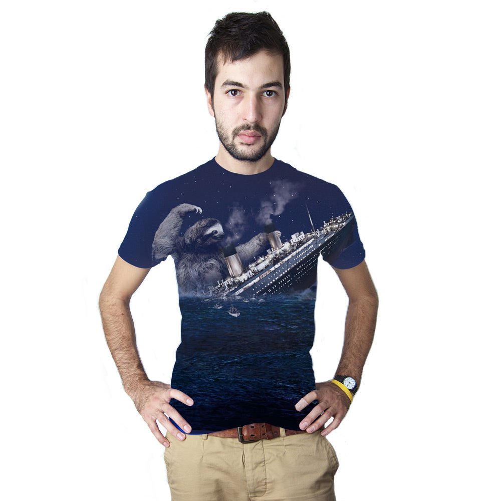 Funny Sloth Tshirt Slothzilla Sinking Titanic All Over Print Animal Shirt For 
