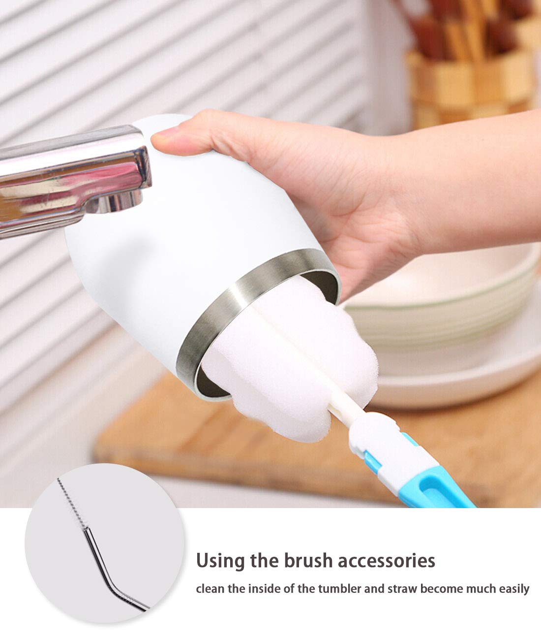 Wine Tumblers, GIGRIN 2 Sets Stemless Insulated Wine Glasses 12oz with Lid and Straw, Stainless Steel Wine Cup for Coffee, Drinks, Cocktails - Cleaning Brushes for Washing Inside of Glass and Straw