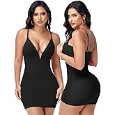 SHAPERIN Women Dress with Built in Shapewear Sexy Deep V Neck Bodycon Cocktail Party Mini Dress