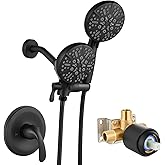 gotonovo Shower Valve and Trim Kit 2 in 1 Shower Head and Handle Set System Bathroom Shower Faucet Set 3 Modes Various Combinations High Pressure with Rough-in Valve Matte Black