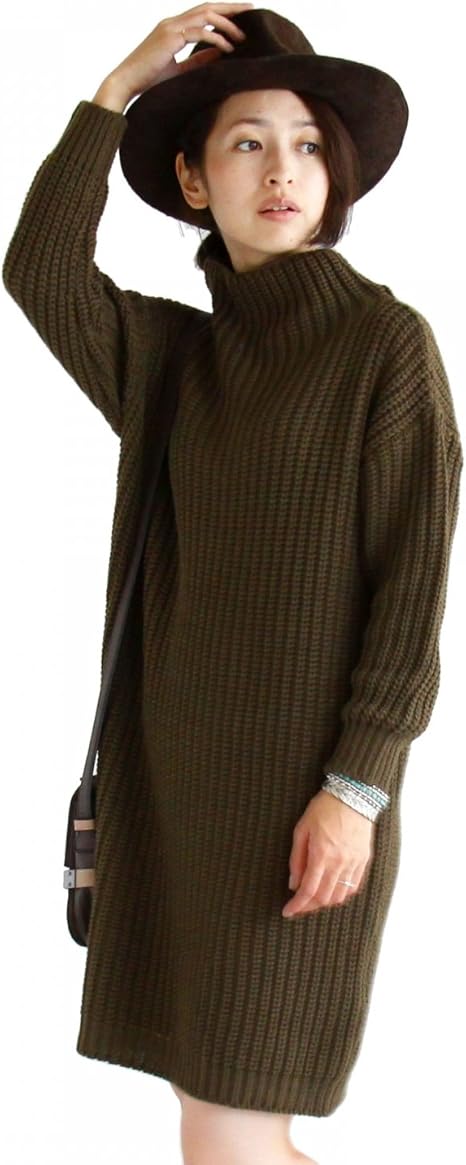 Amazon ビューティ ユース ユナイテッドアローズ Beauty Youth United Arrows By アゼ編みボトルネック ニットワンピース Olive 67 F ワンピース チュニック 通販