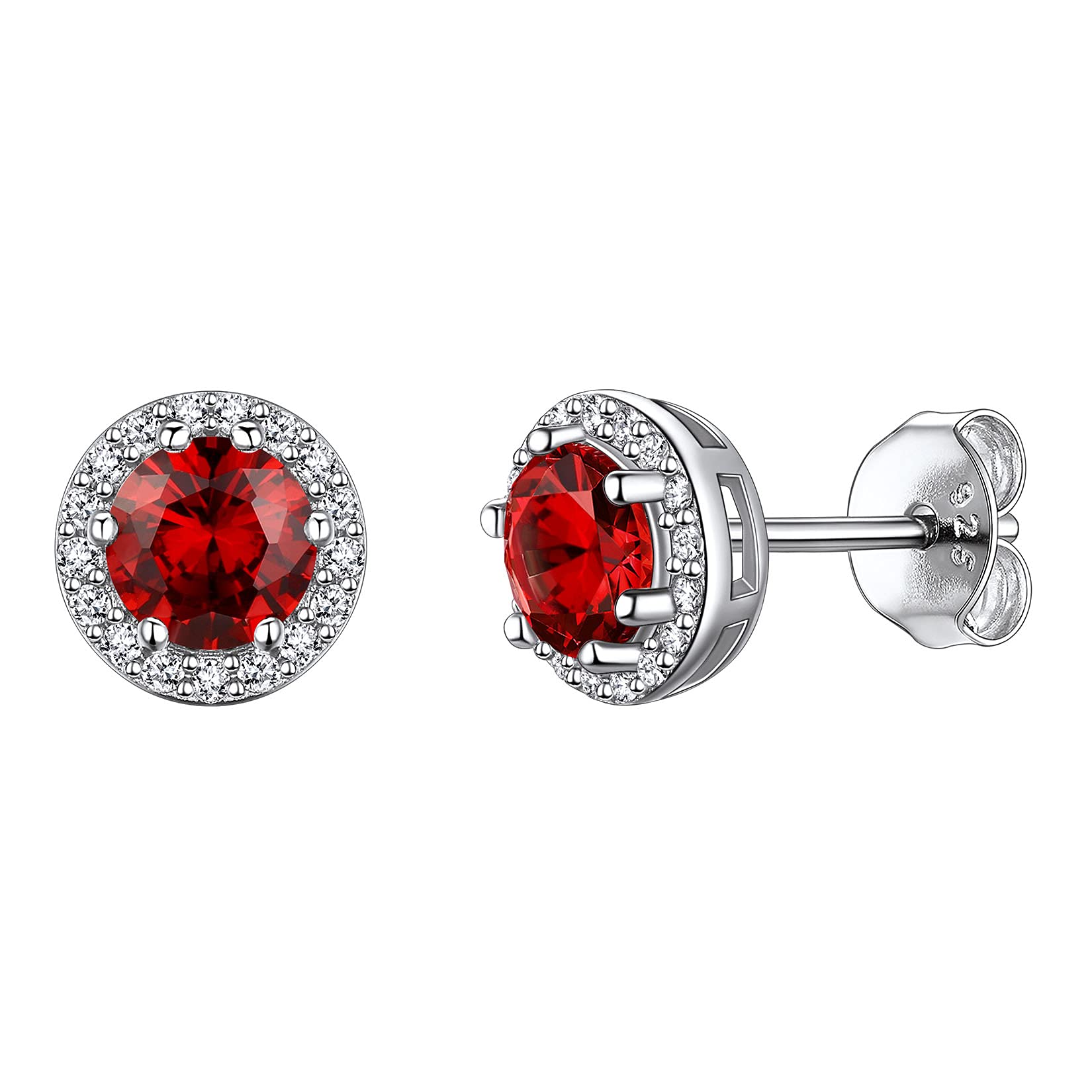 925 Sterling Silver Round Brilliant Cut Cubic Zirconia CZ Stud Earrings Dainty Small Comfortable Simulated Garnet January Birthstone Hypoallergenic Earrings for Women Girls Teens