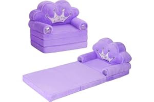 MOONBEEKI Toddler Chair Comfy，Foldable Princess Couch for Girl, Toddler Recliners for Kids Over 18 Months, Kids Sofa Bed Fold Out(Purple)