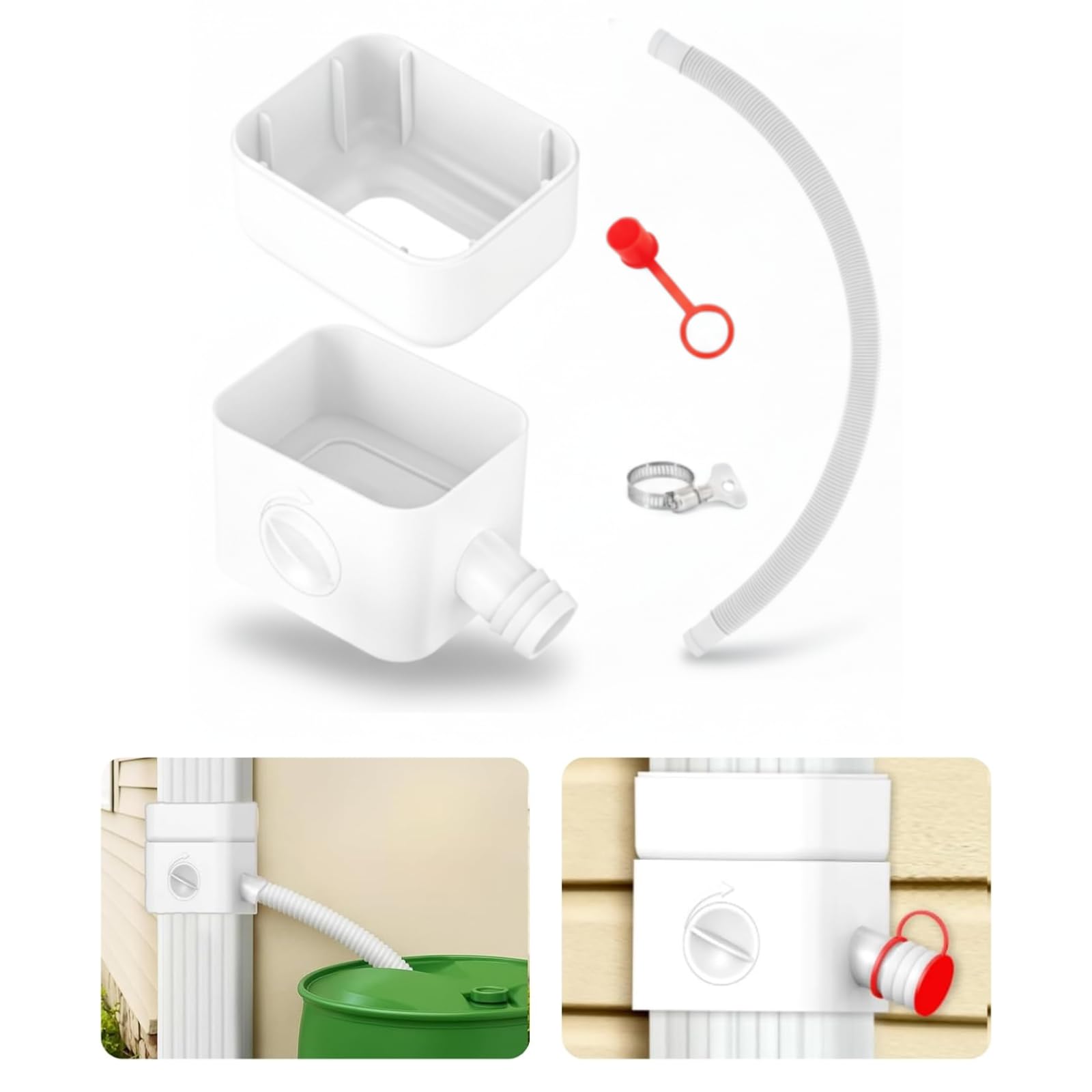 Photo 1 of Downspout Diverter, Diverter for Downspout, Rain Barrel Diverter Kit Downspout 3"x 4" and 2"x 3", Rain Barrel Diverter Kit with Adjustable Valve, Diverts Water Into Rain Barrel,4.6ft Hose - White