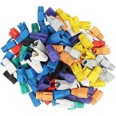 RHCXCYTJ RJ-45 Strain Relief Boots RJ45 Boots Plastic Network Wire,100 PCS CAT6A, CAT7, CAT8 Plastic RJ45 Ethernet Network Cable Strain Relief Boots (Color Mixing)
