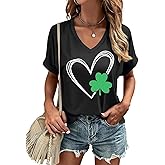 Lucky Irish Shamrock V Neck Shirt for Women St Patrick's Day Funny Clover T Shirt Patty's Shamrock Saint Tops Spring Tee