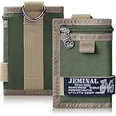 JEMINAL Trifold Wallet for Men Canvas Outdoor Sports Keychain Wallet with Multiple Card Slots and ID Window Green