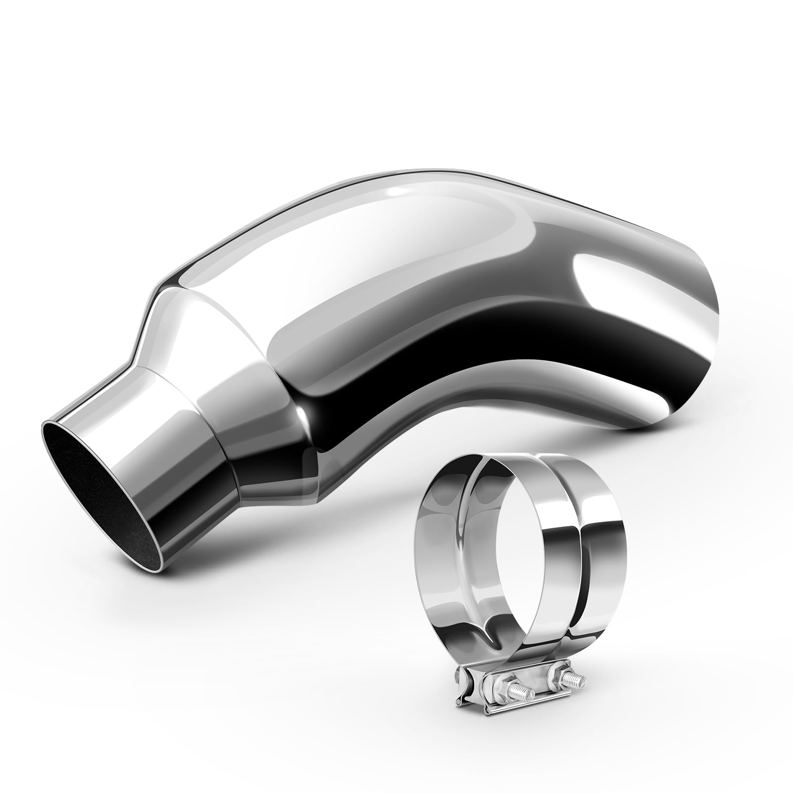 Photo 1 of ** SIMILAR IMAGE UNKNOWN MEASUREMENTS OR BRAND**HILMITILE Exhaust Tip, 5 Inch Diesel Exhaust Tip Elbow Tip with a Clamp, 5'' Inlet 8'' Outlet Chrome Exhaust Tip for Pickups, Trucks and Cars