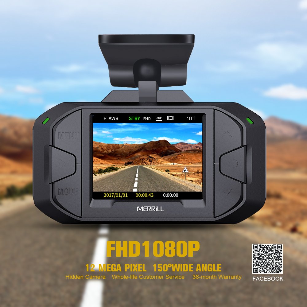 MERRiLL Dash Cam for Car 150° Wide Angle 12 Megapixel 1080P 2.7 inch with Parking Monitor, Night Vision, Loop Recording, G-sensor, 32G SD Card