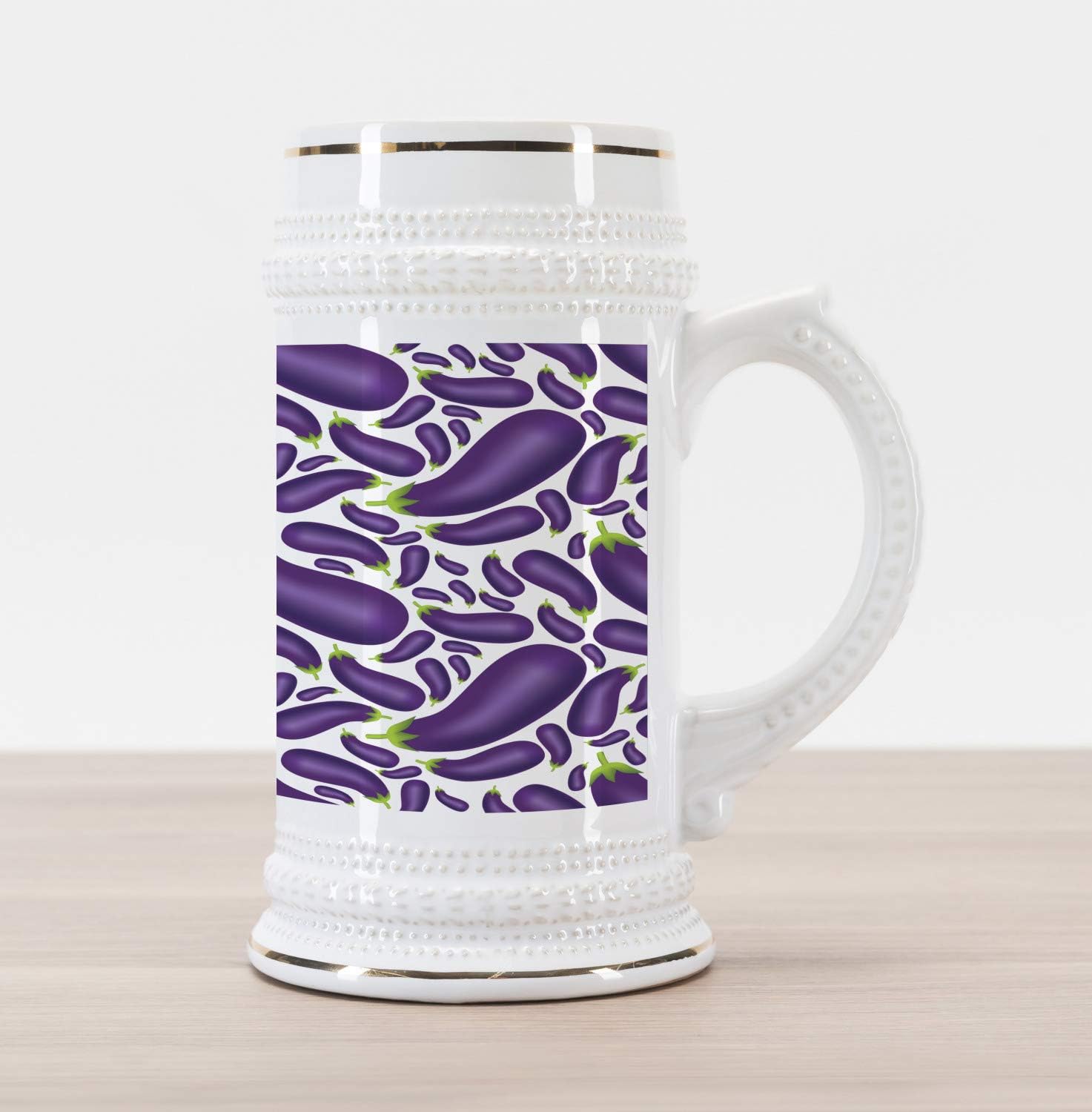 Ambesonne Eggplant Beer Stein Mug, Delicious Aubergines in