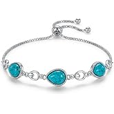 DOLIOX Genuine Turquoise Tennis Bracelet for Women 925 Sterling Silver Three Natural Turquoise Adjustable Boho Native American Bracelets 6 to 8 Inch