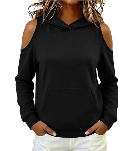 xxxiticat Women's Off The Shoulder Hoodies Long Sleeve Plain Tunic