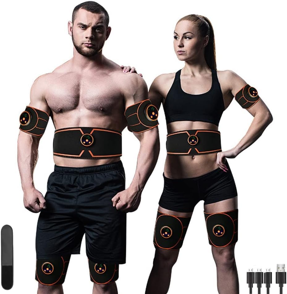 Muscle Stimulator, EMS Abs Trainer, Electric Muscle Toner, Home Gym Belt, Abdominal Toning Belt, Portable Fitness Trainer, for Arm and Leg, No Need Gel Pads, USB Rechargeable(8 Modes 19 Levels)
