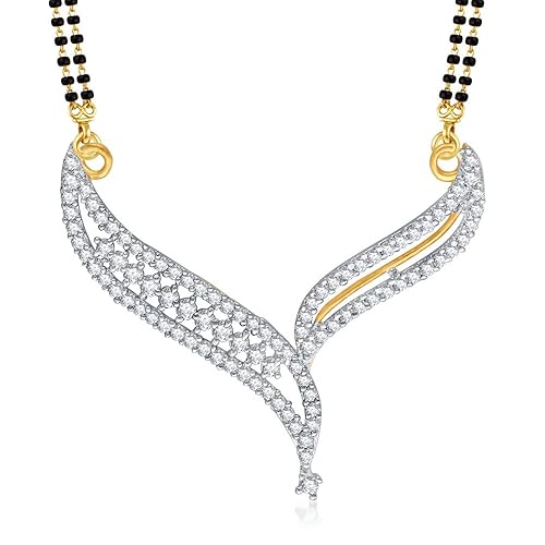 VK Jewels Artistic Design Gold And Rhodium Plated Alloy Mangalsutra for Women made with Cubic Zirconia -MP1108G [VKMP1108G]