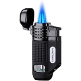 CIGARLOONG Cigar Lighter 4 Jet Torch Blue Flames Refillable Butane Torch Lighter with Cigar Punch (Color:Black)