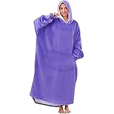Moinlizy Wearable Blanket Hoodie, Long Thick Hooded Blanket Oversized for Adults Women Men with Pocket and Sleeves