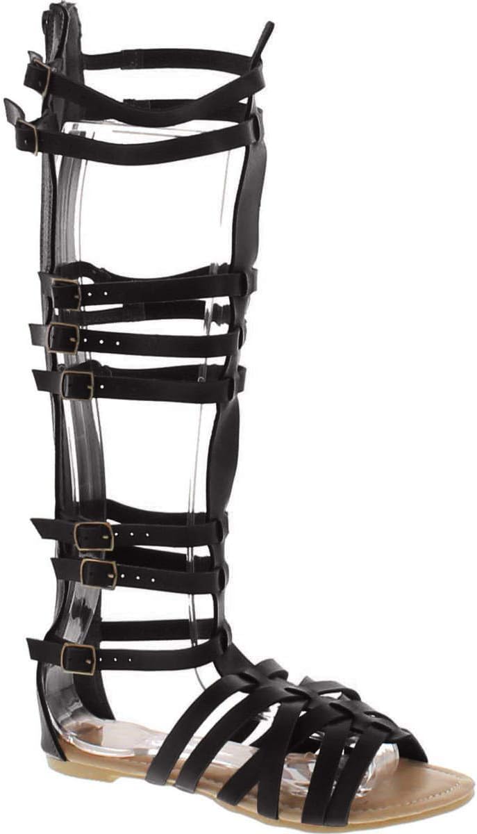 StyleUpGirl Monica-1 Knee High Gladiator Sandals Marcelino Black Brown Knee