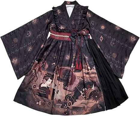 Amazon ロリータ ワンピース 長袖 ロリータ服 和風 着物 コスプレ 衣装 森ガール 女の子 姫 ドレス ゆめかわいい 可愛い 写真撮影 ステージ衣装 ハロウィン 仮装 クリスマス 学園祭 文化祭 イベント 紺 赤 紺 L コスプレ 仮装 通販