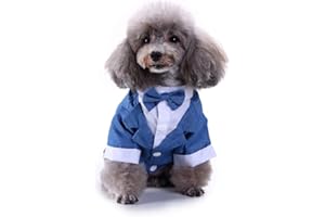GabeFish Pets Blue Wedding Jackets Suit for Dogs with Blue Bow Tie Puppy Cat Formal Clothes Shirt Tuxedo Blue Large