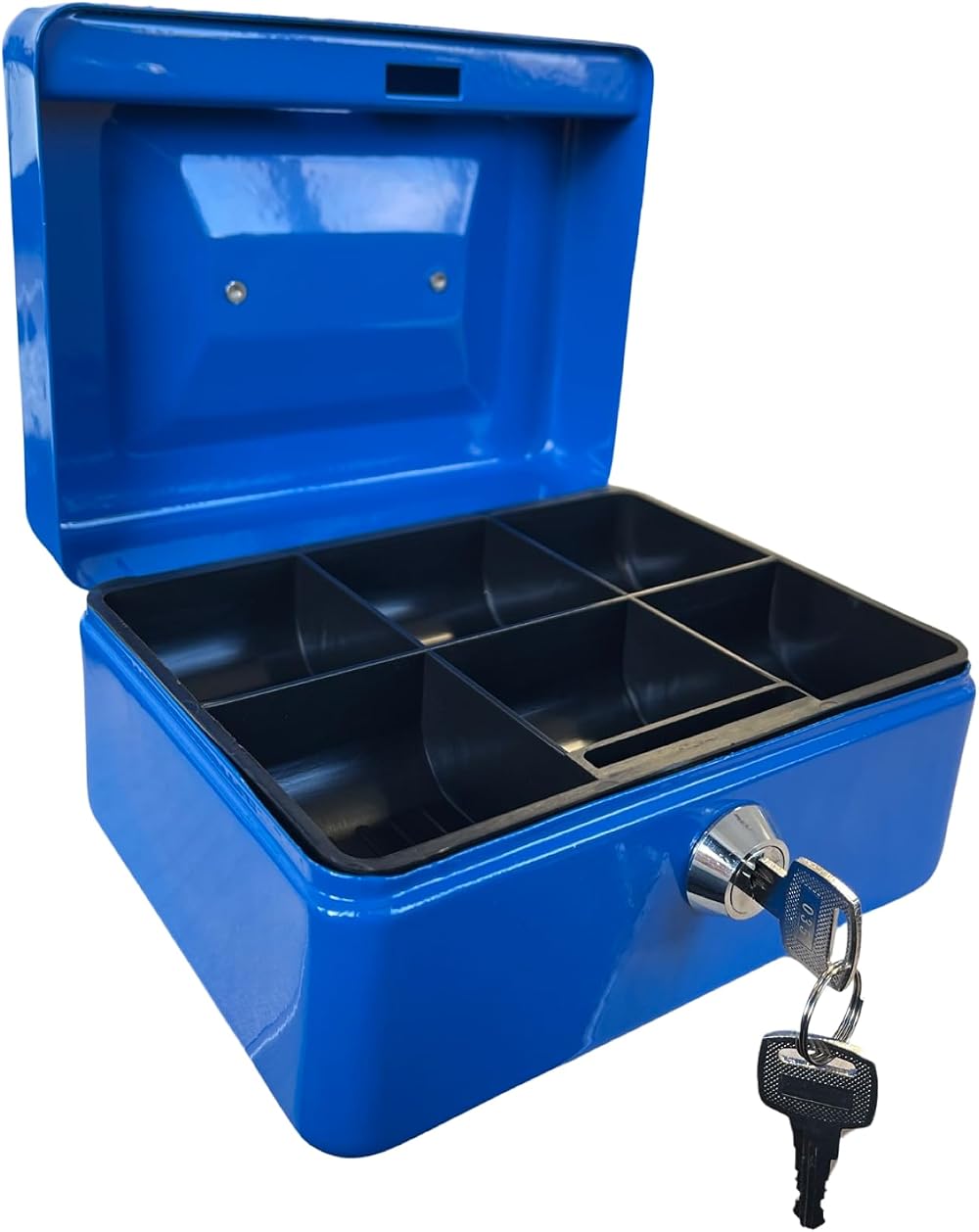 REQUISITE NEEDS 6" Steel Money Box Cash Safe Tin Lock 2 Keys Blue