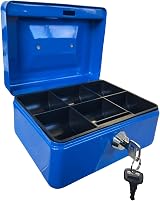 REQUISITE NEEDS 6" Steel Money Box Cash Safe Tin Lock 2 Keys Blue