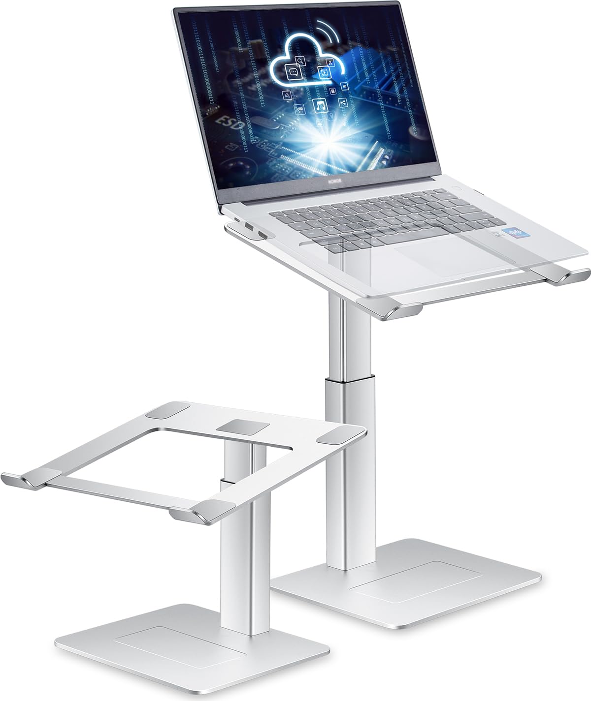 supamir Adjustable Laptop Stand for Desk, DJ Laptop Riser, Standing Desk Converter, Support Working on Computer Sitting/Standing, Compatible with MacBook, Dell, HP and All 13"-16.5" Notebooks, Silver