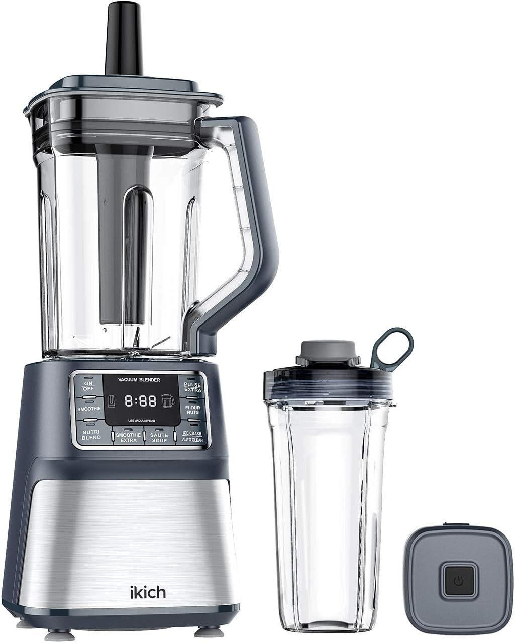 IKICH 53oz Vacuum Blender & 25oz Smoothie Cup, Professional Blender Ice Crusher, High-Speed Countertop Kitchen Smoothie Maker, Quiet Blender, LCD Screen & Timer