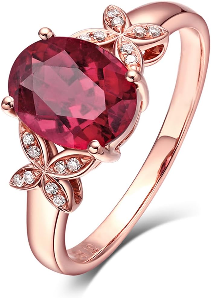 Amazing Fine 14k Rose Gold Ladies' Pink Tourmaline Stones Wedding Promise Dating Ring Band Set