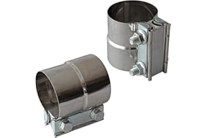 LEDAUT Exhaust Clamps Band Clamp 2.5" Lap Joint - Stainless Steel Lap Joint Exhaust Band Clamp with 1 Block 2Pcs for 2.5" Od to 2.5" Id Exhaust Pipe, Muffler, Elbow and Exhaust Tubing Connection(2 Pack)
