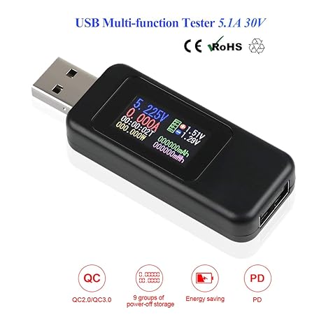 Innovateking-EU USB Tester Spannungsprüfer und Stromprüfer 5.1A 30V Voltmeter Stromzähler Digitaler USB Multimeter Tester PD 