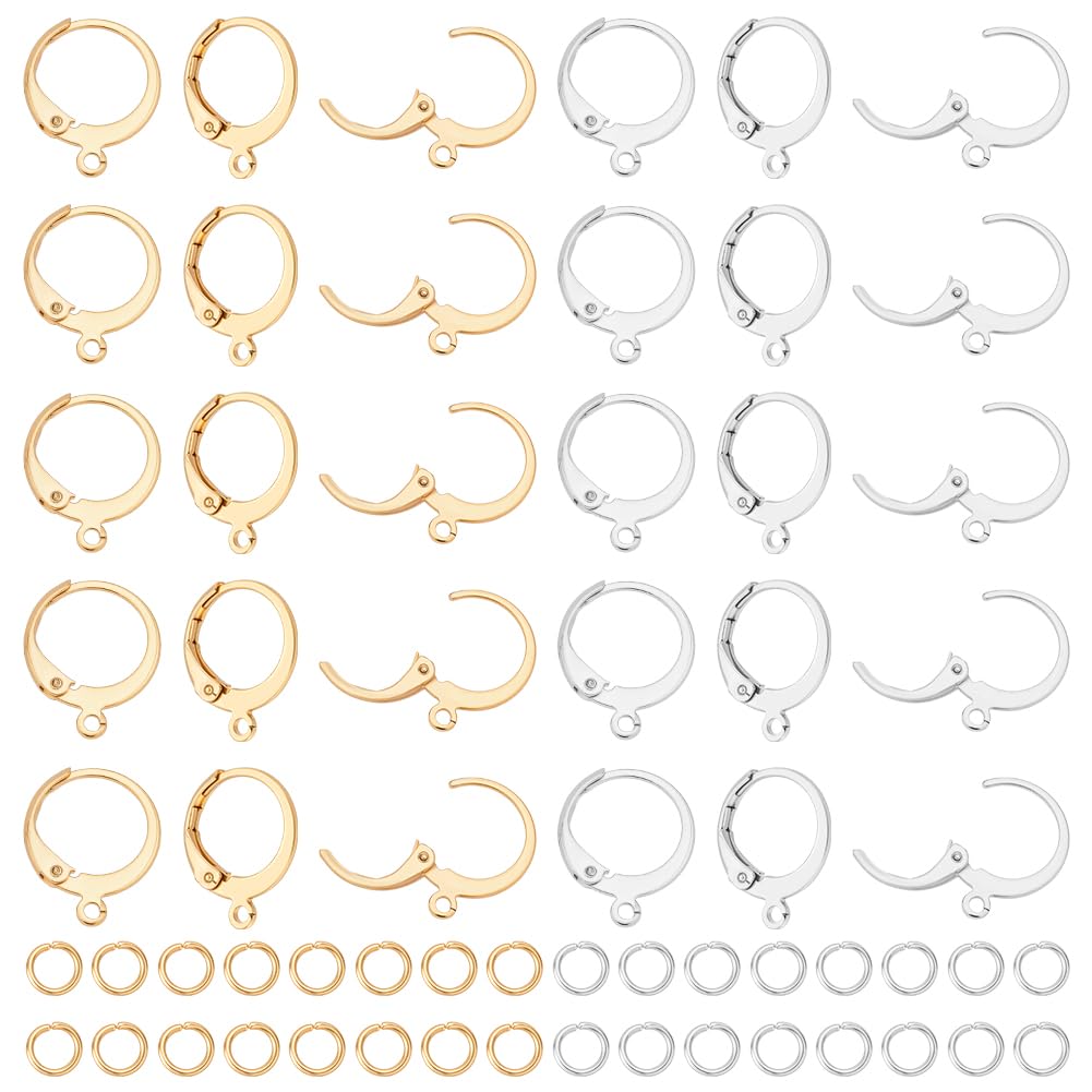 UNICRAFTALE 60 Pieces 2 Colours French Ear Hooks Lever Back Earring Hooks Interchangeable Dangle Ear Hooks DIY Stainless Steel Leverback Earrings Accessories for Earrings Crafts