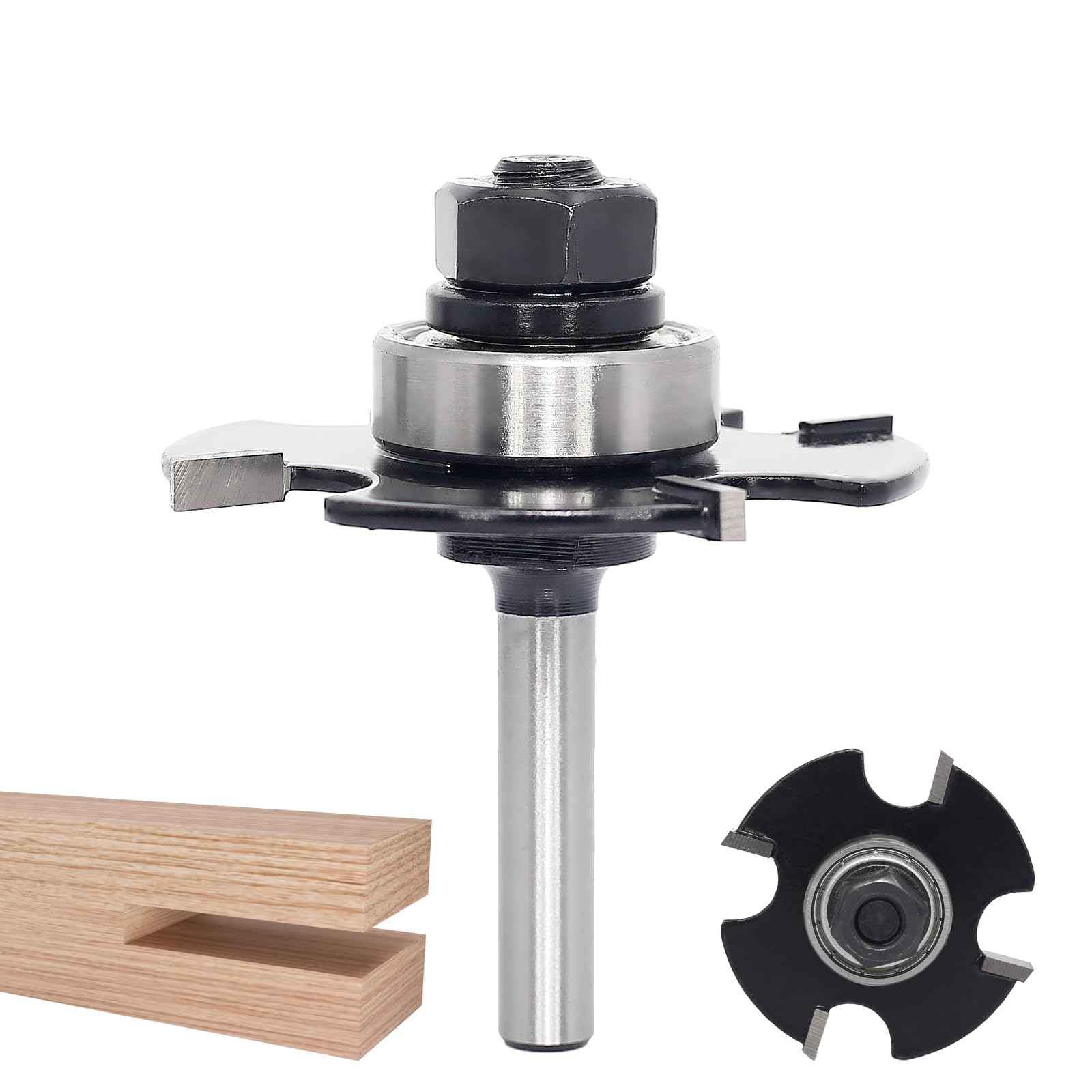 Akylin Slotting Cutter Router Bit, 1/4 Inch Shank, 4 Wing Slot Router Cutter Bit with bearing, 1/8” Height X9/16” Depth, Tungsten Carbide Blades, T-Slotting Cutter for Wood Slotting, Grooves, Rebating